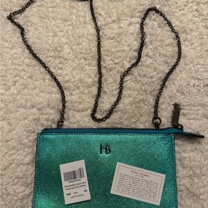 Henri Bendel Miss Bendel pouch on a chain in galactic petrol. New, never used